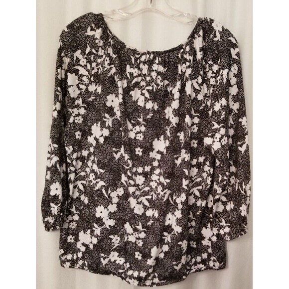 Michael Kors Women's Top Floral Design Black & White 3/4 Sleeve Size Large - Picture 5 of 5